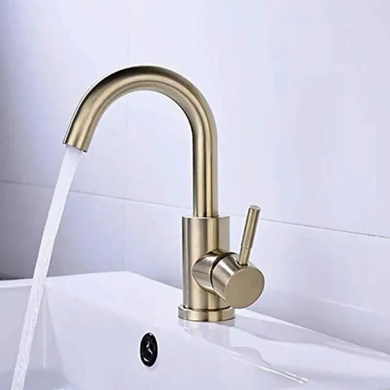 Brushed gold 304 stainless steel kitchen faucet with swivel curved spout and single lever