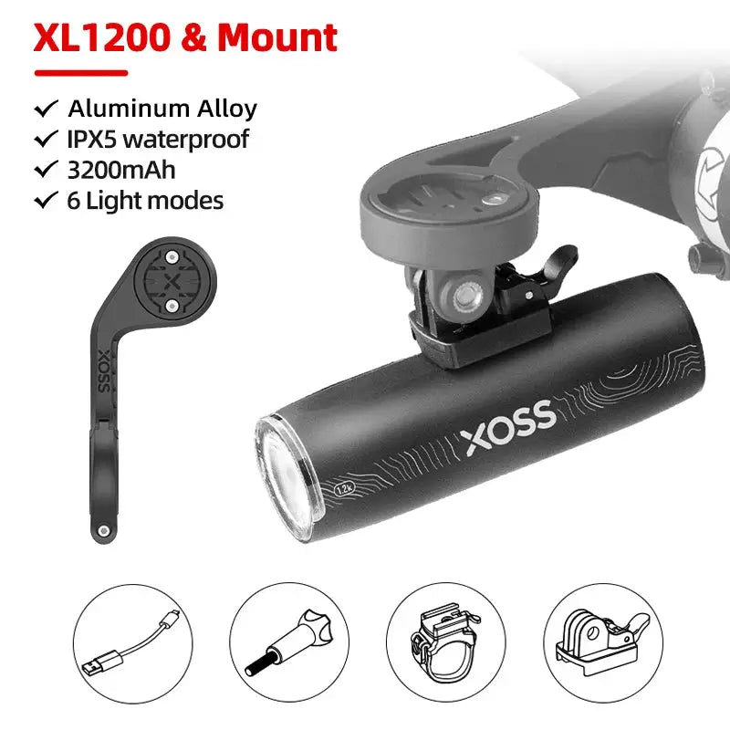 XOSS XL1200 Headlight 1200 Lumens Bike Light Waterproof Rechargeable Front Lamp Aluminum Ultralight