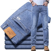 Spring men's light blue slim denim jeans by Simples Market with casual stretch fabric
