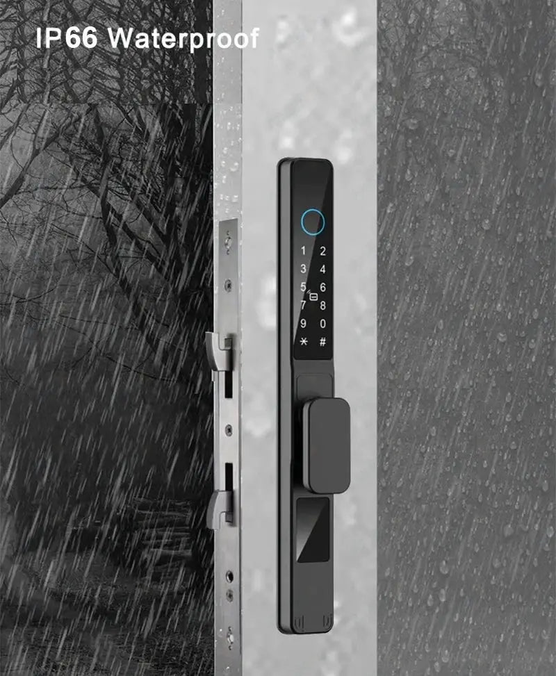 Sliding door smart lock IP66 waterproof with keypad, fingerprint sensor, RFID, aluminum finish