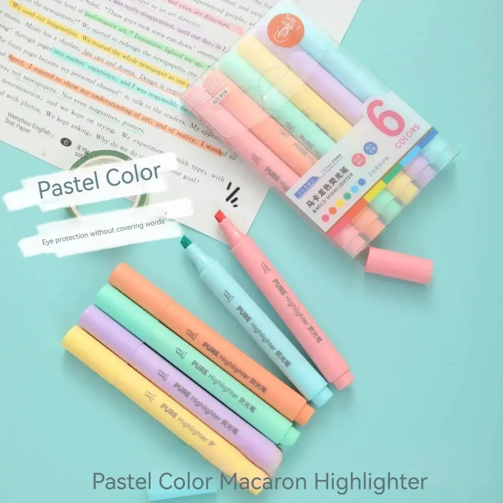Pastel macaron highlighter pen set, 6-piece, Simples Market