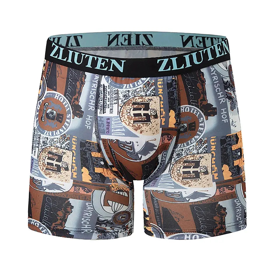 Men's boxer briefs with multicolor collage print and elastic waistband with ZLIUTEN logo