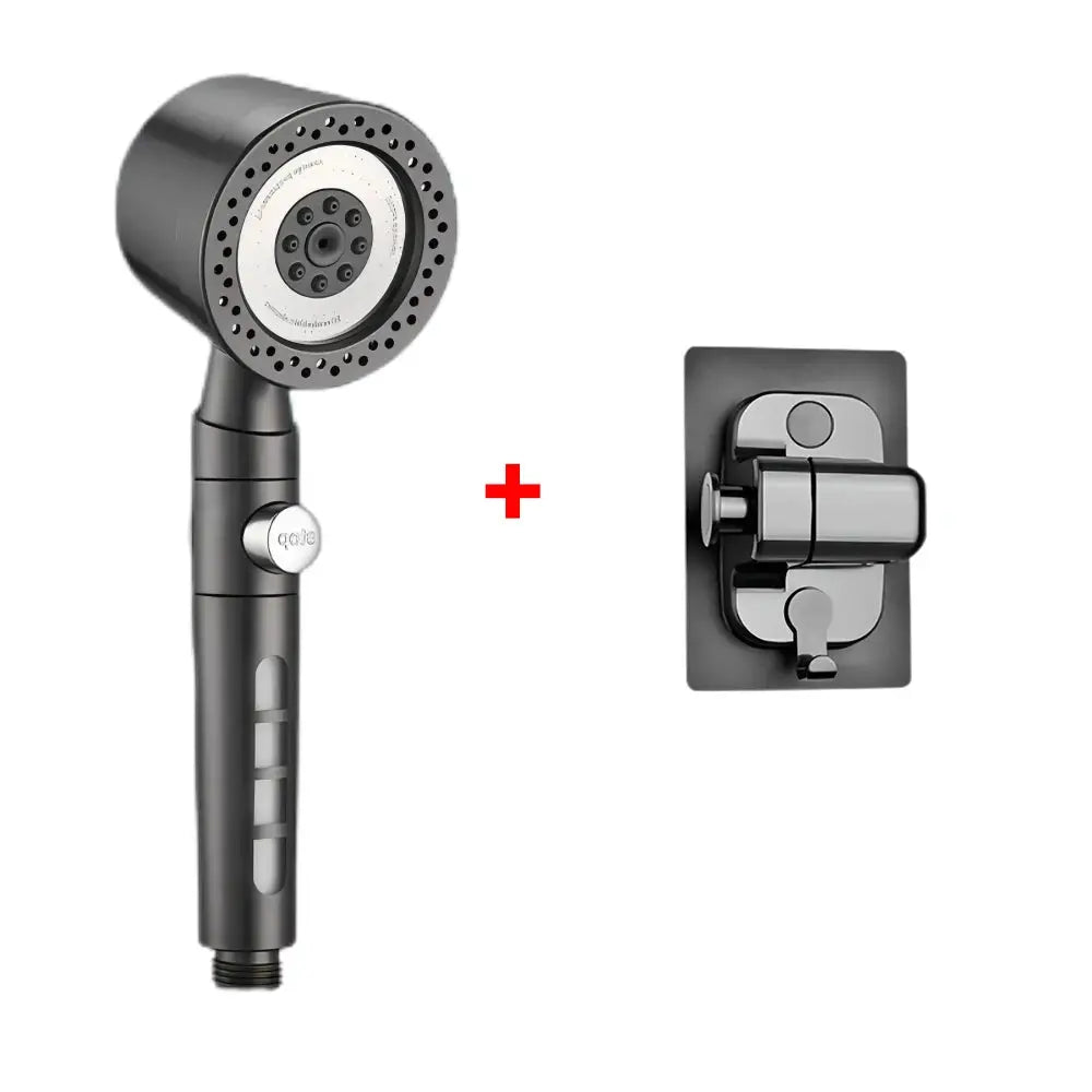 Simples Market 5-mode handheld shower head with wall mount; black, high-pressure rain shower set (2 pieces)
