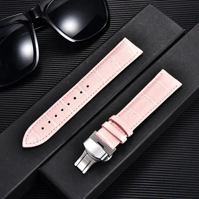 Remzeim Bamboo Pattern Genuine Leather Watch Strap First Layer Cowhide With Steel Butterfly Buckle 18mm 20mm 22mm 24mm