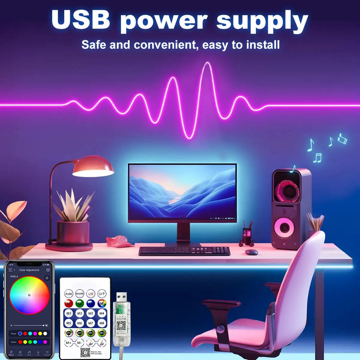 5V RGB IC Neon LED Strip Light USB Waterproof Flexible 1M 2M 3M 5M 10M With Bluetooth Remote Control For Home Decor