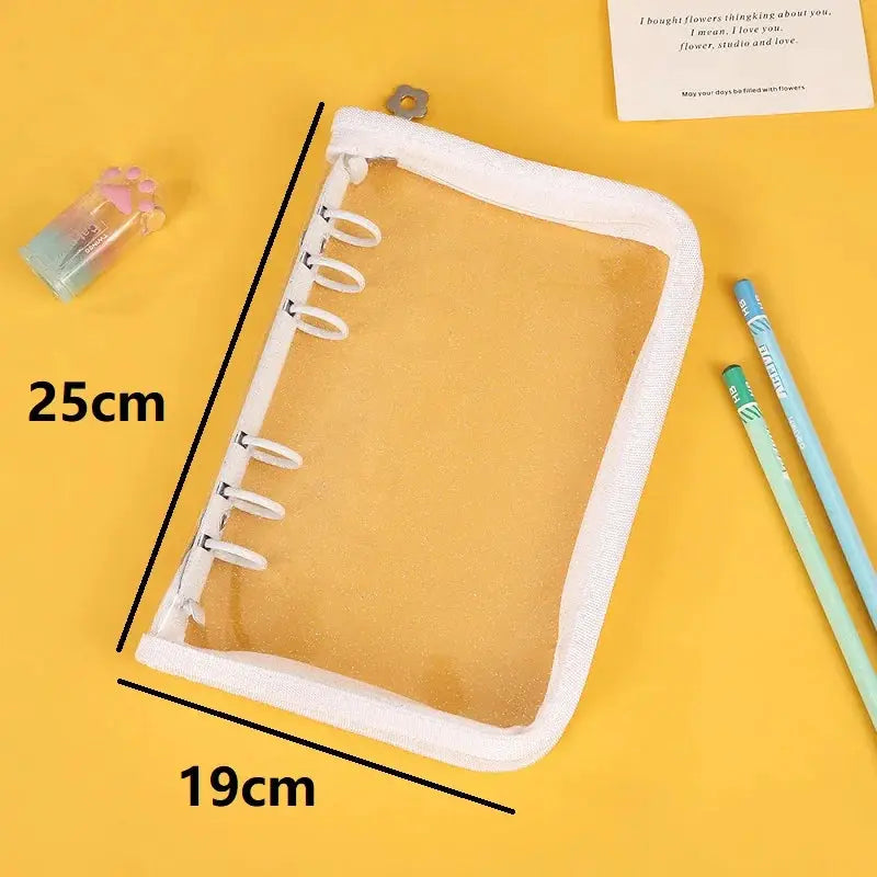 A5 macaron binder by Simples Market with transparent orange cover and white trim, 6-ring, 25x19cm