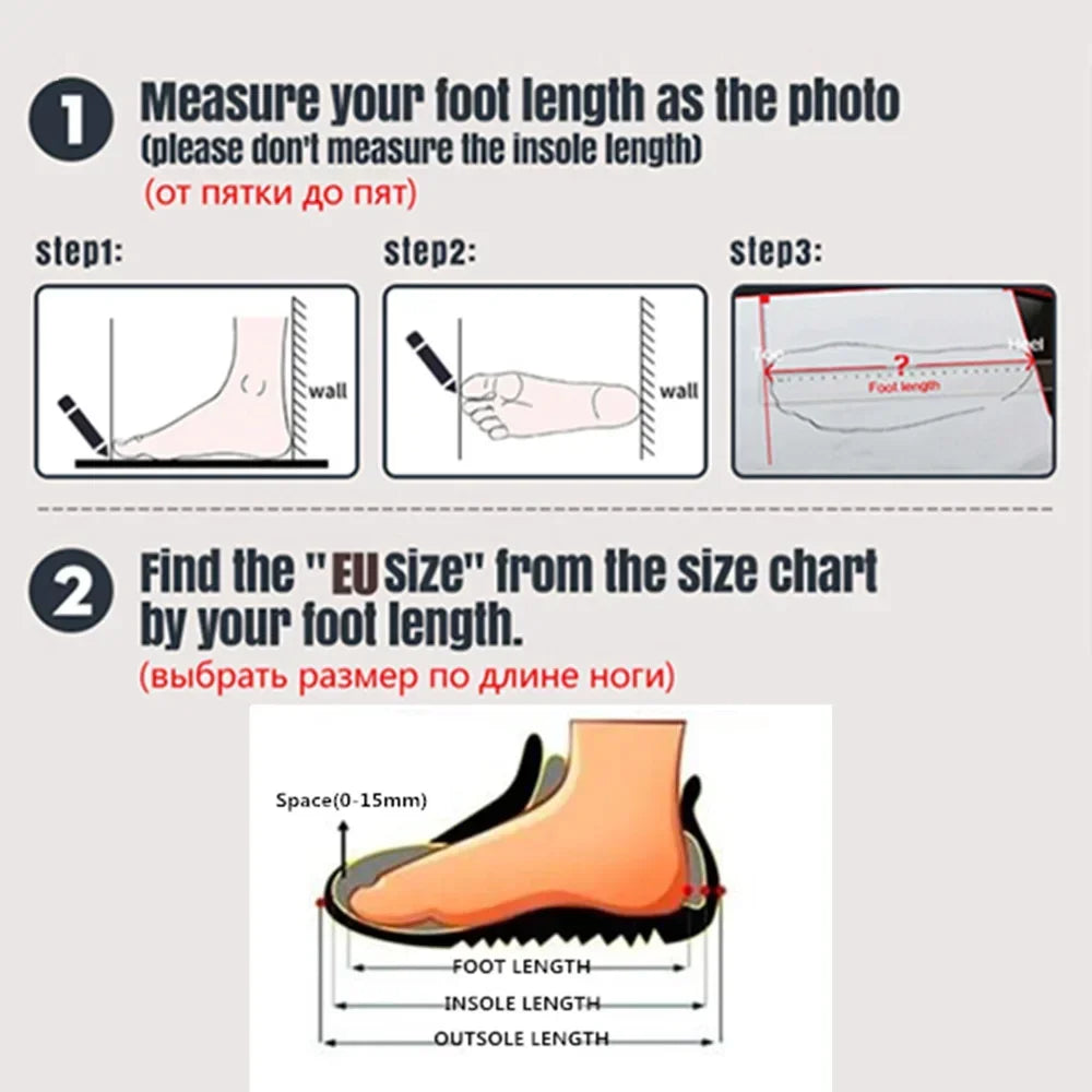 Men's canvas sneakers size guide infographic showing foot-length measurement and EU size chart