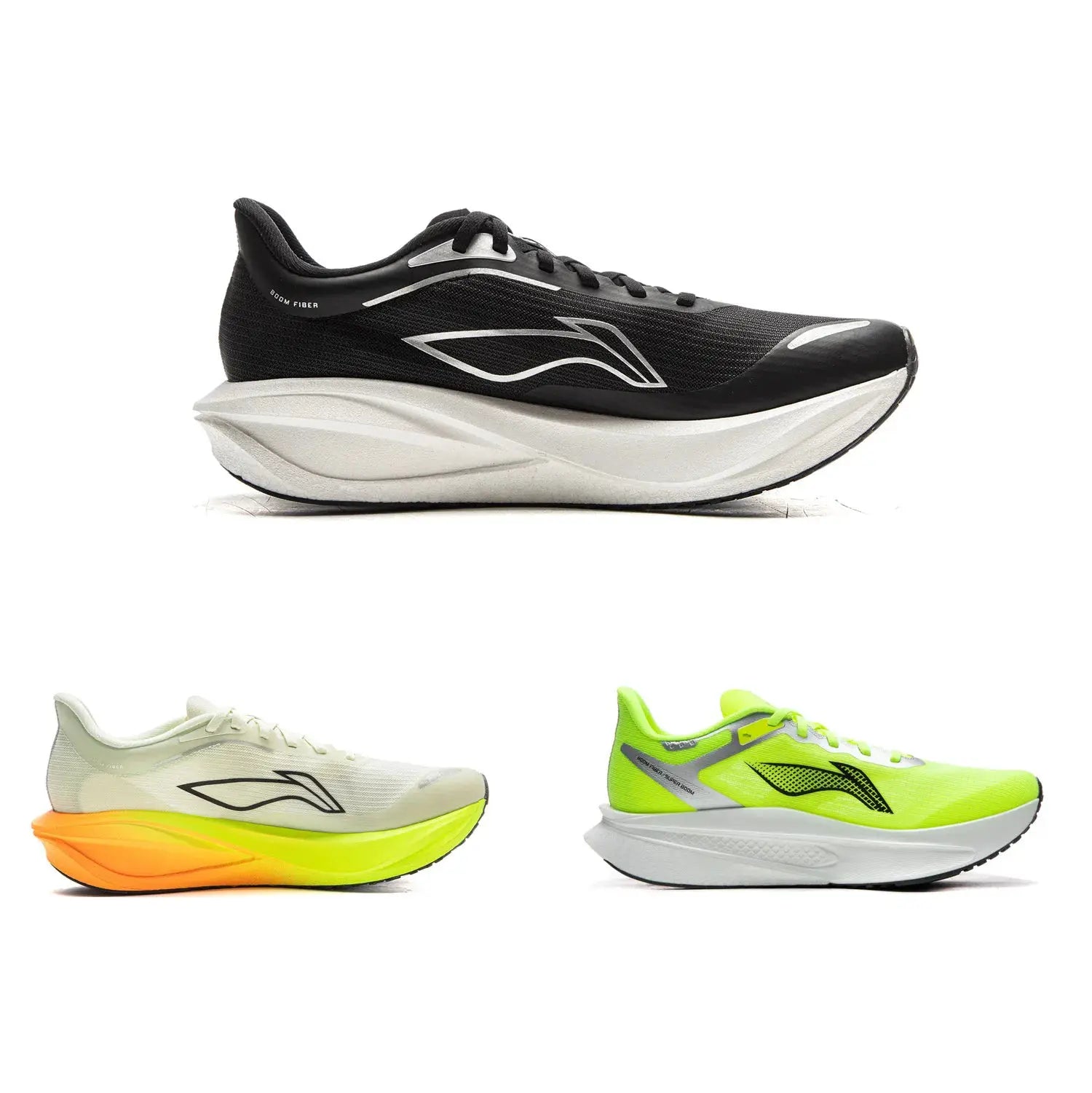 Li-Ning FEIDIAN 5 Challenger racing shoes set of 3 in black, cream, and neon lime