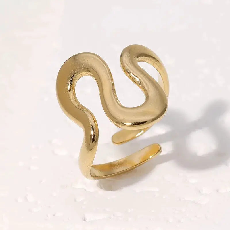 Stainless Steel Open Ring With 18K Gold PVD Plating And Personality Charms For Women Trendy Jewelry