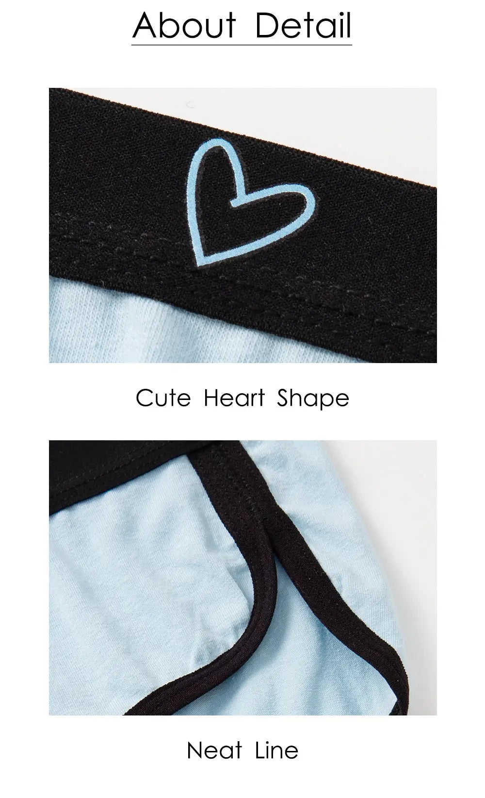 BANNIROU women's cotton low-rise briefs, 3-pack, light blue with black waistband and heart logo by Simples Market.