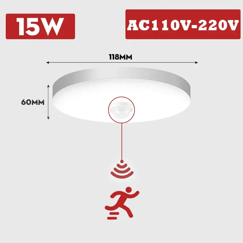 Simples Market PIR motion-sensor LED ceiling lamp, white circular fixture, AC110V-220V, 15W