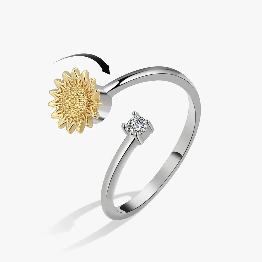 SMJEL Fidget Spinner Ring for Women Crystal Flower Eye Butterfly Animal Motifs Stress Relief Wedding Jewelry
