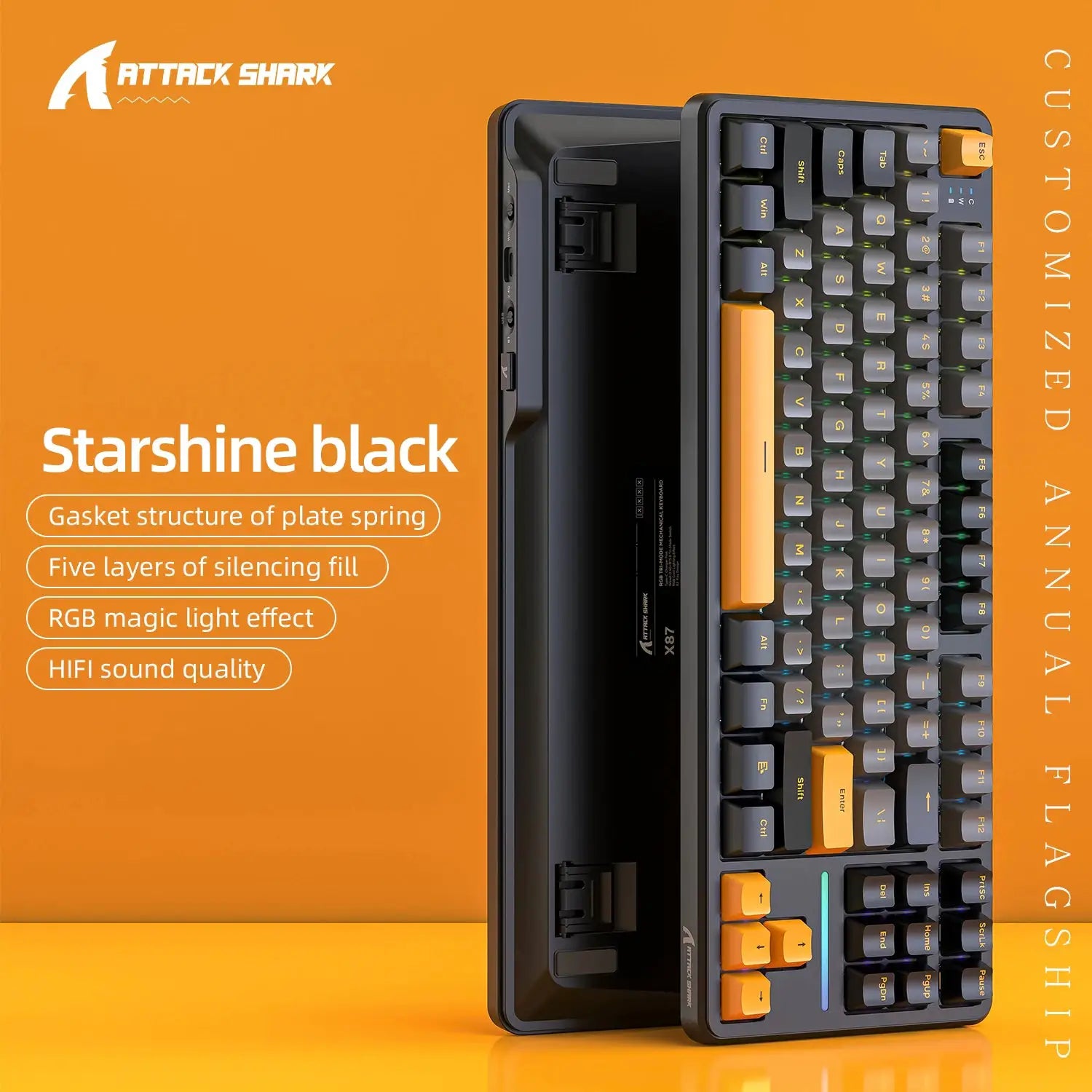Attack Shark X87 Macro Drive Bluetooth Mechanical Keyboard 87 Key Hot Swappable RGB Lighting