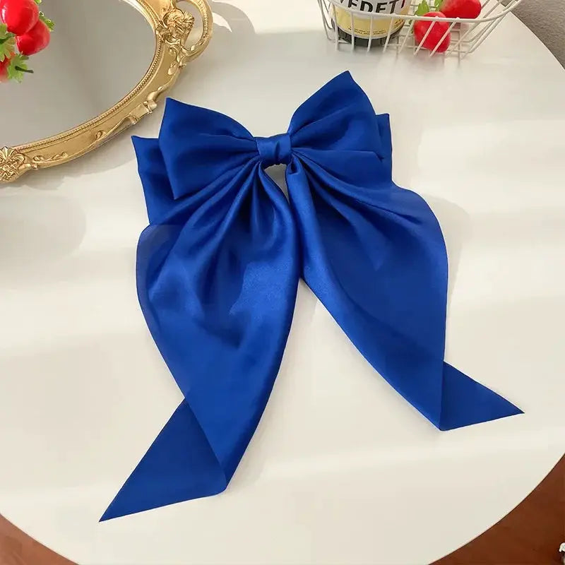 Korean Satin Bowknot Hair Clip For Women And Girls Long Ribbon Solid Color Barrette Hair Accessory