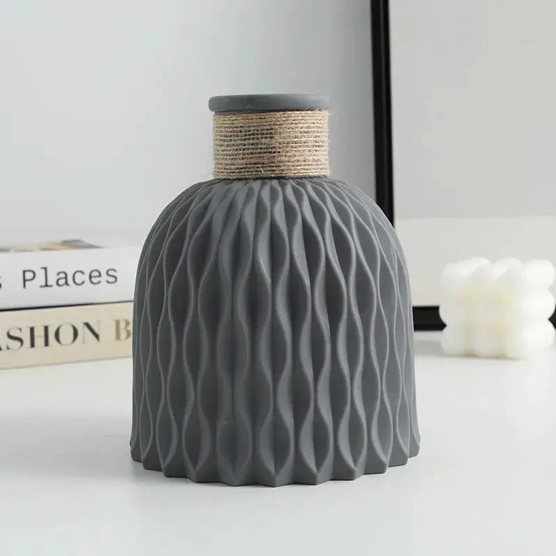 Pineapple Pattern Twine Imitation Ceramic Plastic Vase For Flower Arrangements With Water Wave Texture For Home Decor