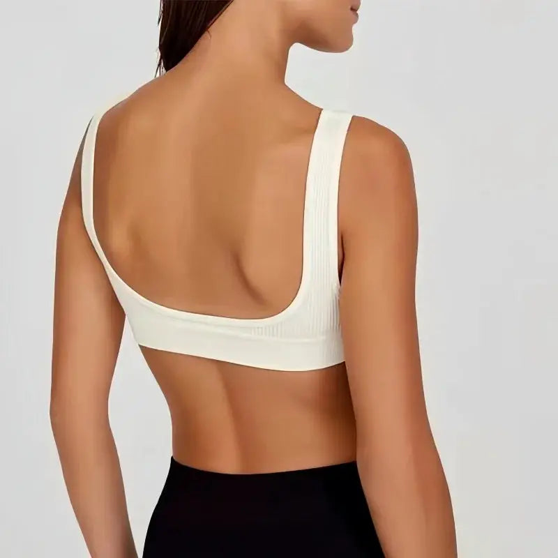 Women seamless ribbed bralette in white with deep-U back