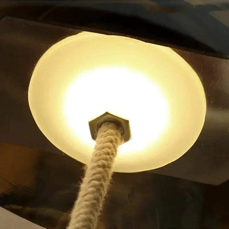 Pendant lamp hemp rope cord by Simples Market, warm white LED in frosted glass shade