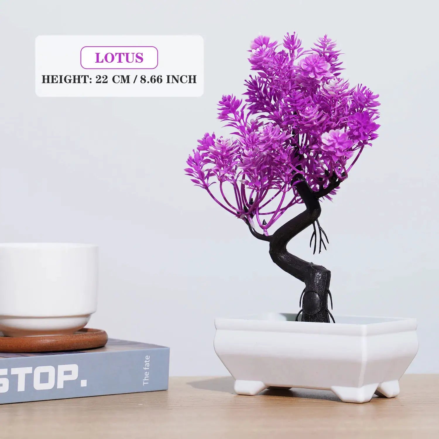 Simples Market artificial bonsai small tree in white pot with purple foliage for home decor