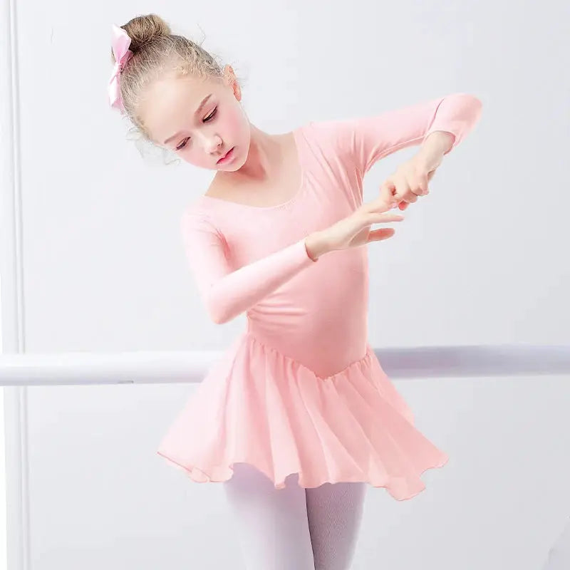 DreamDance Girls Ballet Leotard Dress With Chiffon Skirt Breathable Cotton Elastane Blend For Flexible Comfort