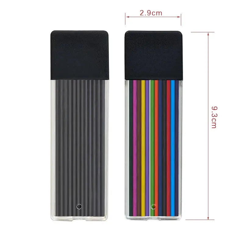Deep-hole woodworking mechanical pencil set, 2.0mm, anti-slip grip, Simples Market dual-pack with gray and color pencils