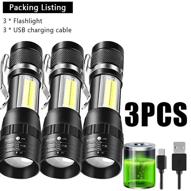 SummitBeam Portable Rechargeable LED Flashlight With Pen Clip Zoomable Waterproof Torch Side Light For Outdoors