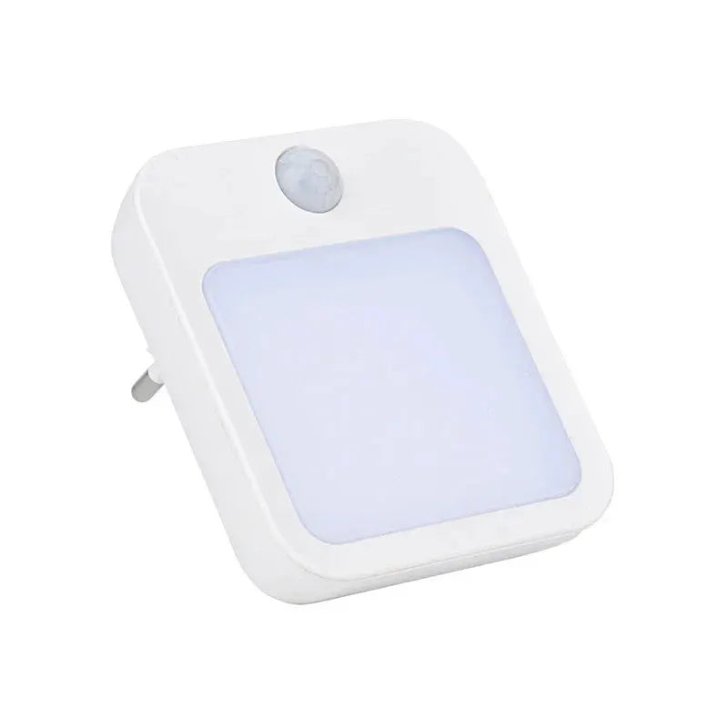 White square LED night light with motion sensor and EU/US plug for bedside table