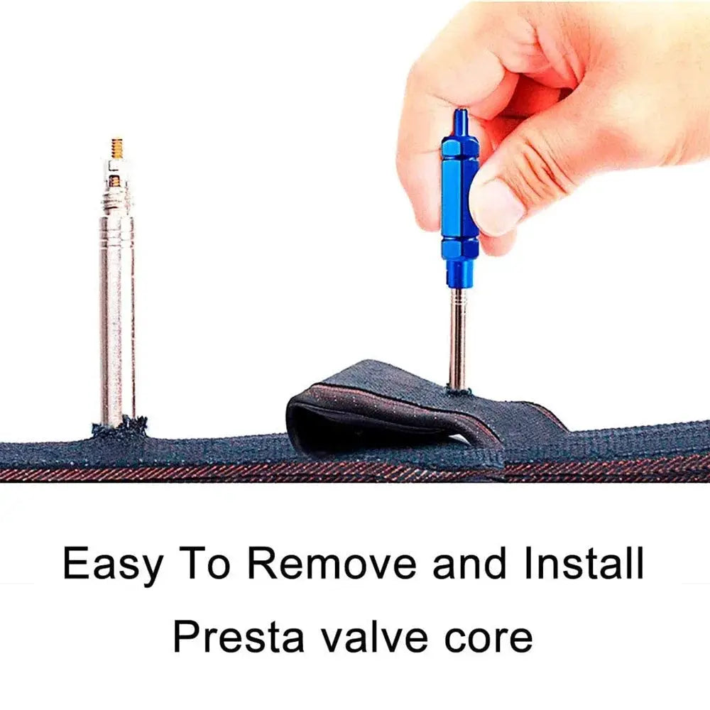 Valve core remover tool, blue metal handle for Presta/Schrader bike valves, Simples Market