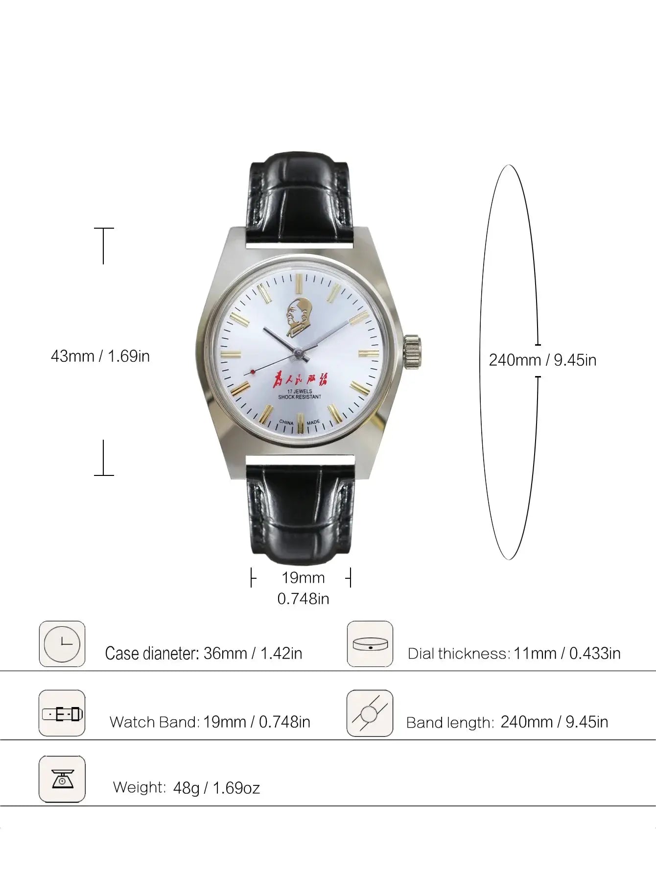 Simples Market 7120 hand-wind mechanical men's watch, white dial with gold markers, black leather strap, 36mm case