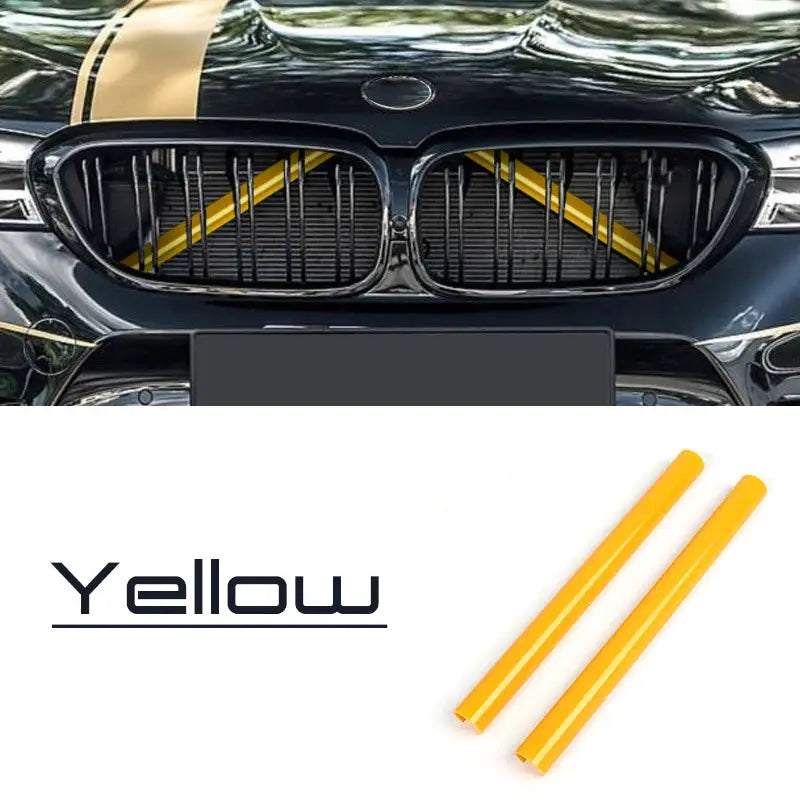 Pair of yellow BMW front grille trim strips for sport styling decoration
