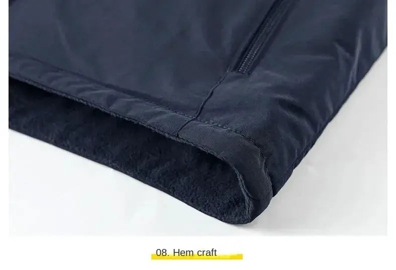 Men's heated outdoor gilet in dark navy with fleece-lined hem and visible zipper