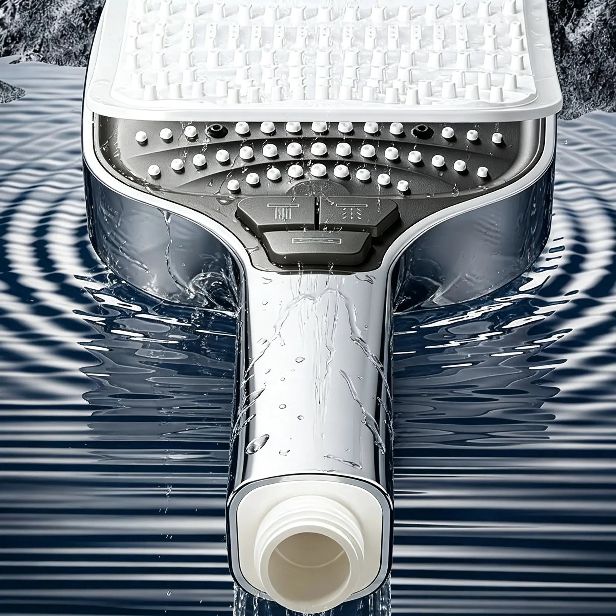 Square showerhead by Simples Market, silvery handheld high-flow rain spray with 8 modes