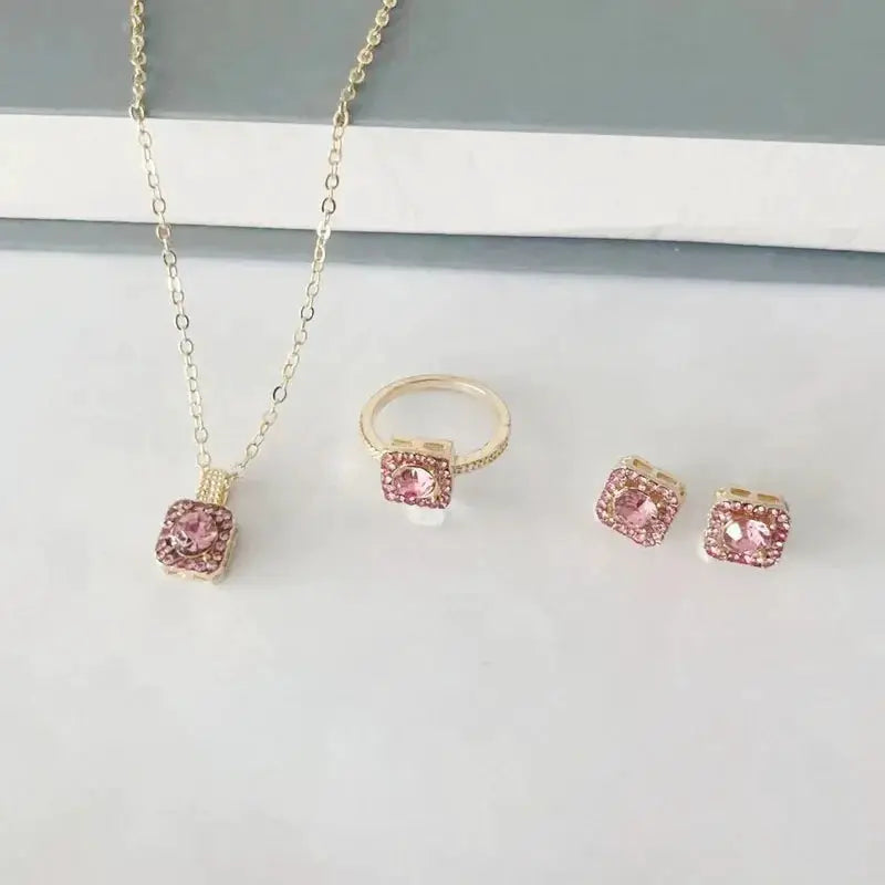 1 Set Premium Cube Jewelry Ensemble Necklace Earrings Ring Set for Women Fashion Jewelry Gift Valentines Day Christmas