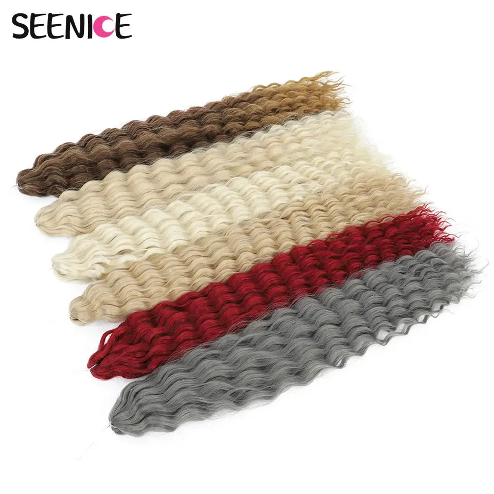 Ariel Curl Water Wave Crochet Hair bundles, SEENICE, six-pack in ombre browns, blondes, reds and grays.