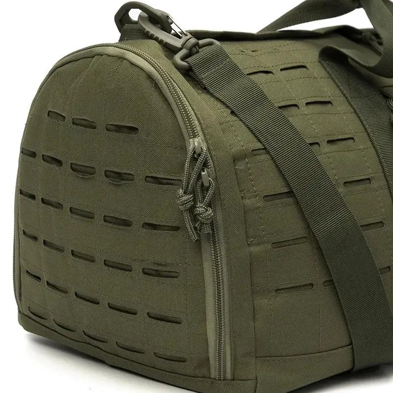 Simples Market 40L tactical gym bag in olive green with MOLLE webbing and detachable shoulder strap