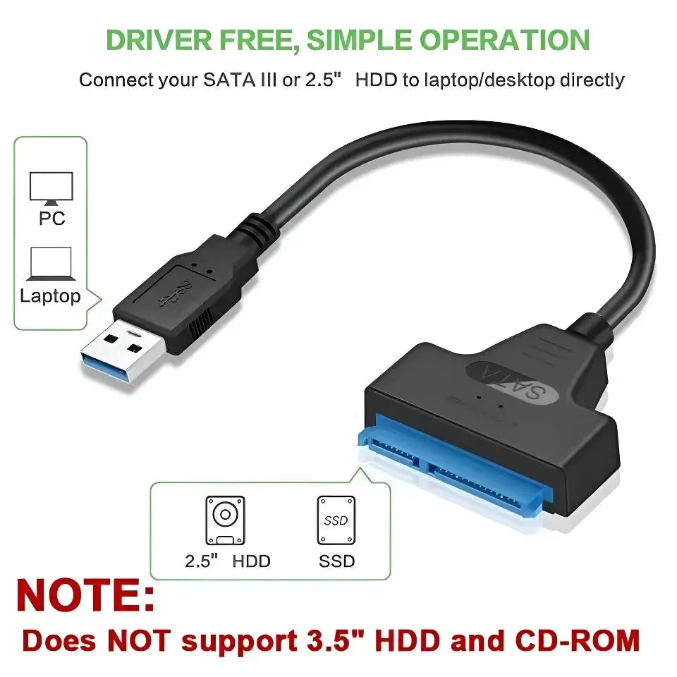 SATA To USB 3.0 Adapter Cable For 2.5 Inch HDD And SSD External Drive 22 Pin Connector