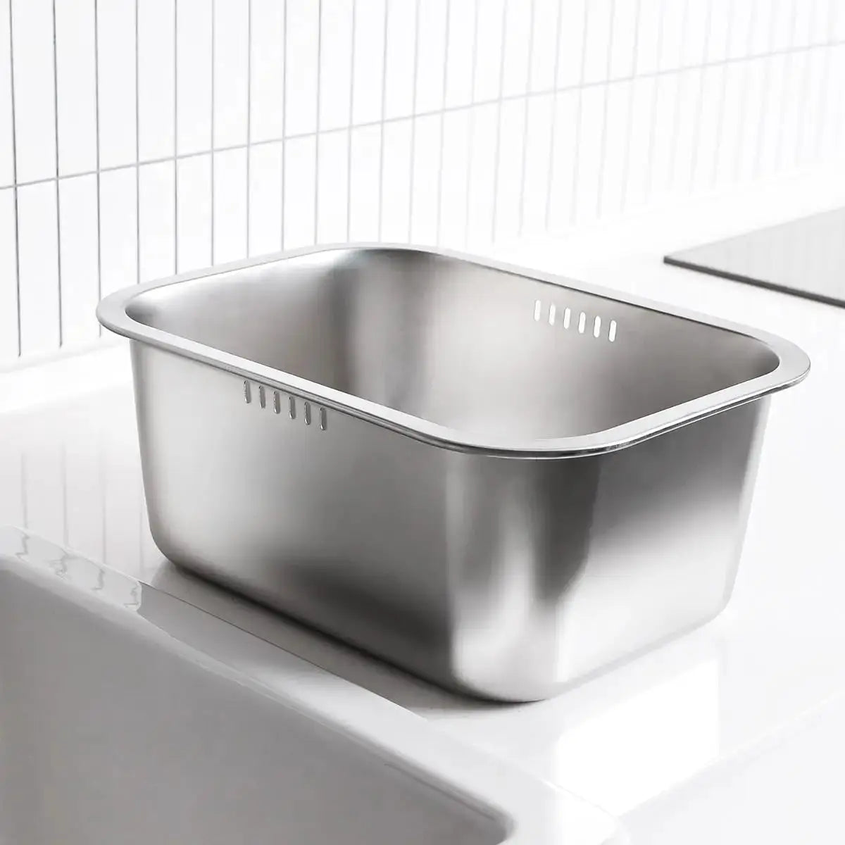 Portable 10L Stainless Steel Washing Up Bowl Dishpan for Kitchen Sink Multipurpose Vegetable Rinsing