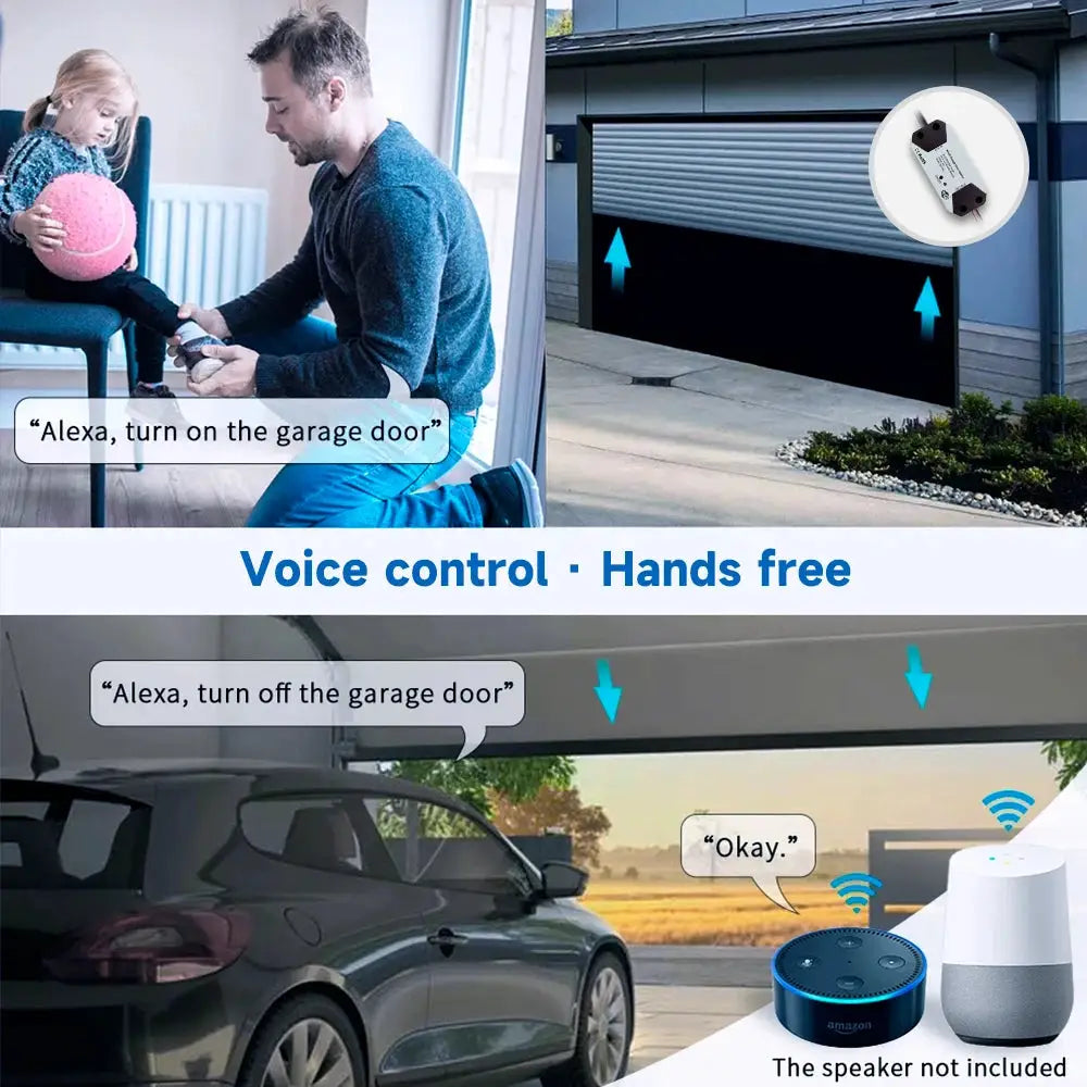 Tuya garage door controller by Simples Market; WiFi smart door opener with Alexa/Google Assistant voice control.