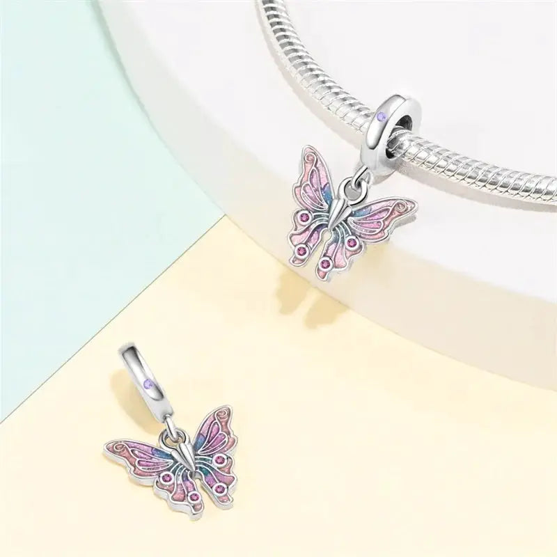 925 Silver Plated Magic Mirror Perfume Princess Angel Pink Charms Beads Fit Pandach 925 Bracelet Fine DIY Jewelry