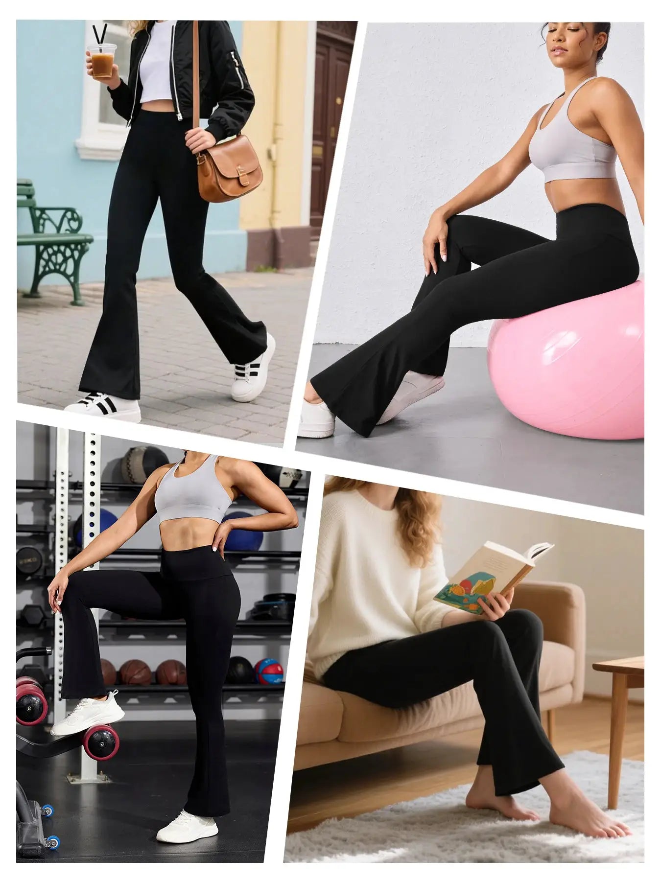 Women's Super Soft Flare Pants, high-waisted tummy-control yoga bell-bottoms in black; versatile for gym and daily wear