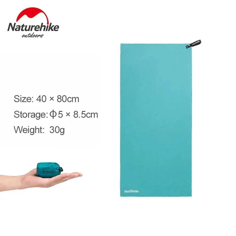 Naturehike turquoise microfiber quick-drying towels (2), ultralight camping towels, size 40×80 cm, 30 g