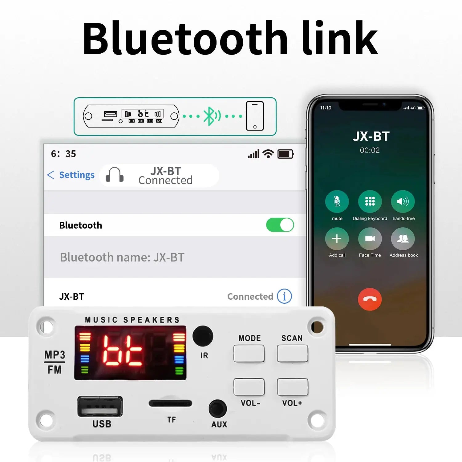 50W Bluetooth 5.0 DIY MP3 WAV Decoder Board for Car Audio DC 12V USB TF Card Slot FM with Mic