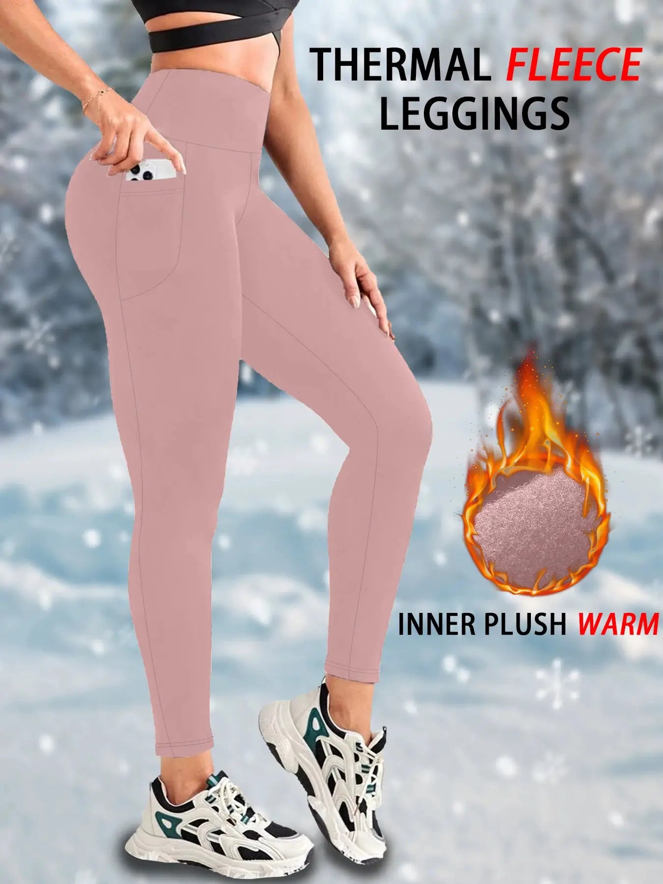 ThermaFlex Womens Fleece Lined High Waist Leggings With Pockets For Warm Winter Comfort Everyday Wear