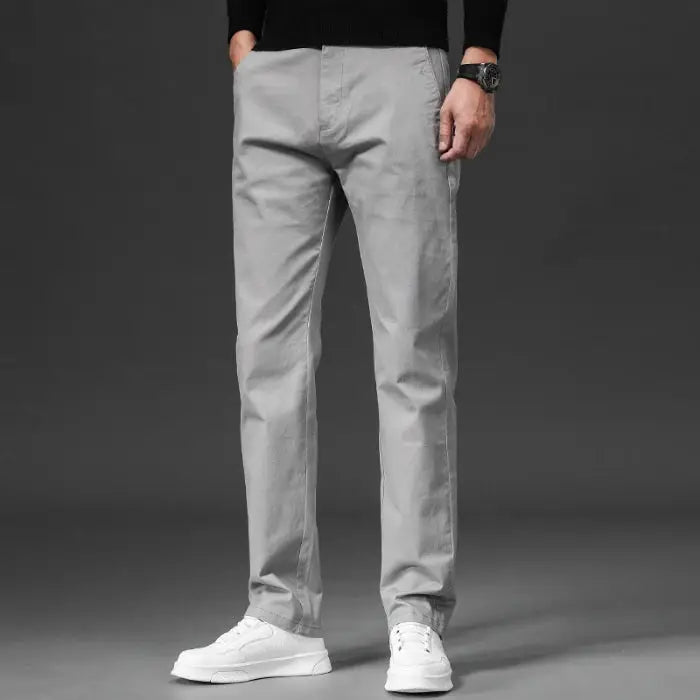 Men's straight-fit cotton-stretch chinos in gray for casual workwear
