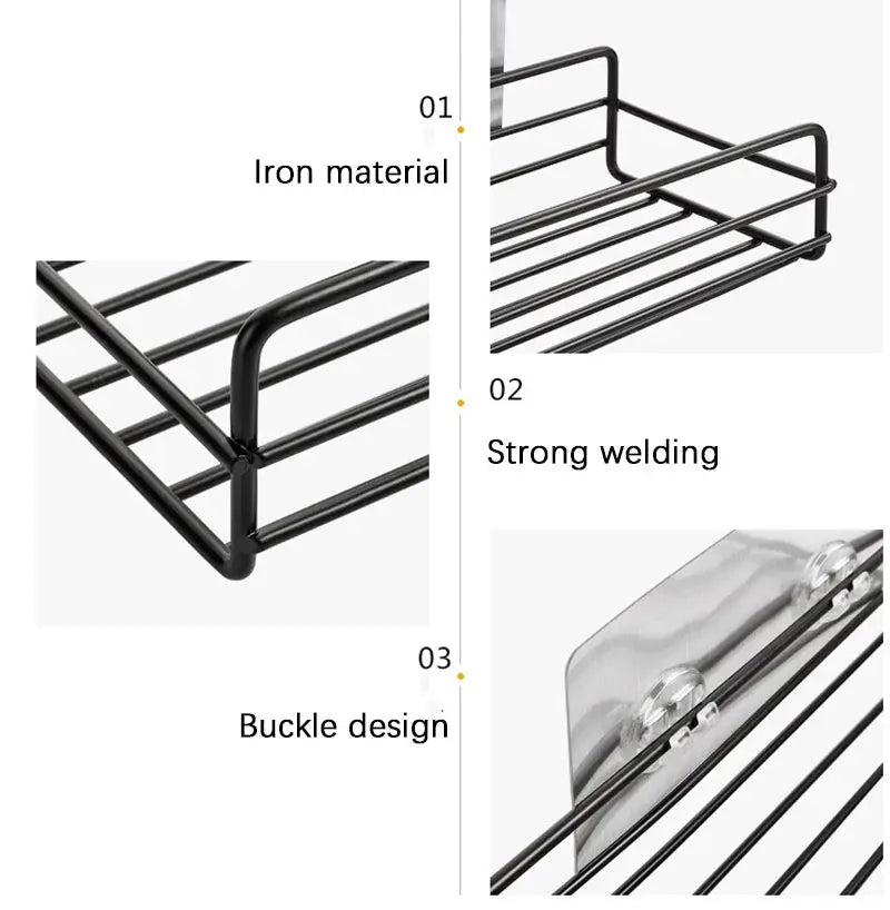 NovaLine Corner Frame Iron Shelf For Bathroom And Kitchen Punch Free Mounted Storage Rack For Shower And Cabinet