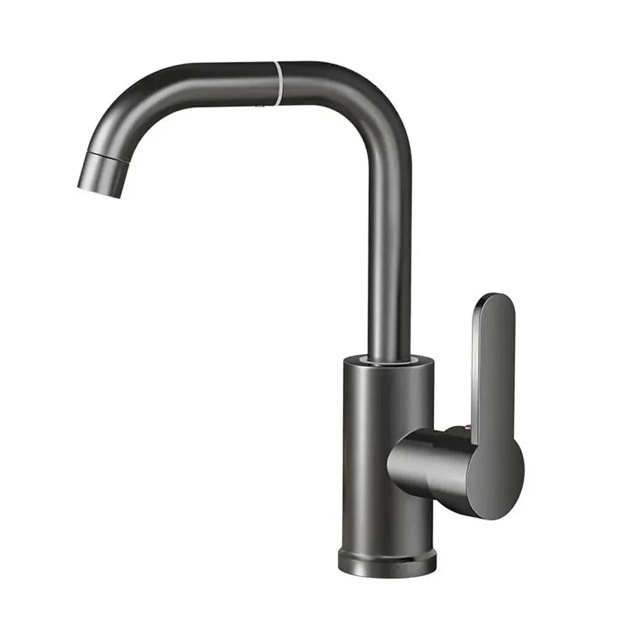360° rotating kitchen faucet by Simples Market in brushed stainless steel with single lever.
