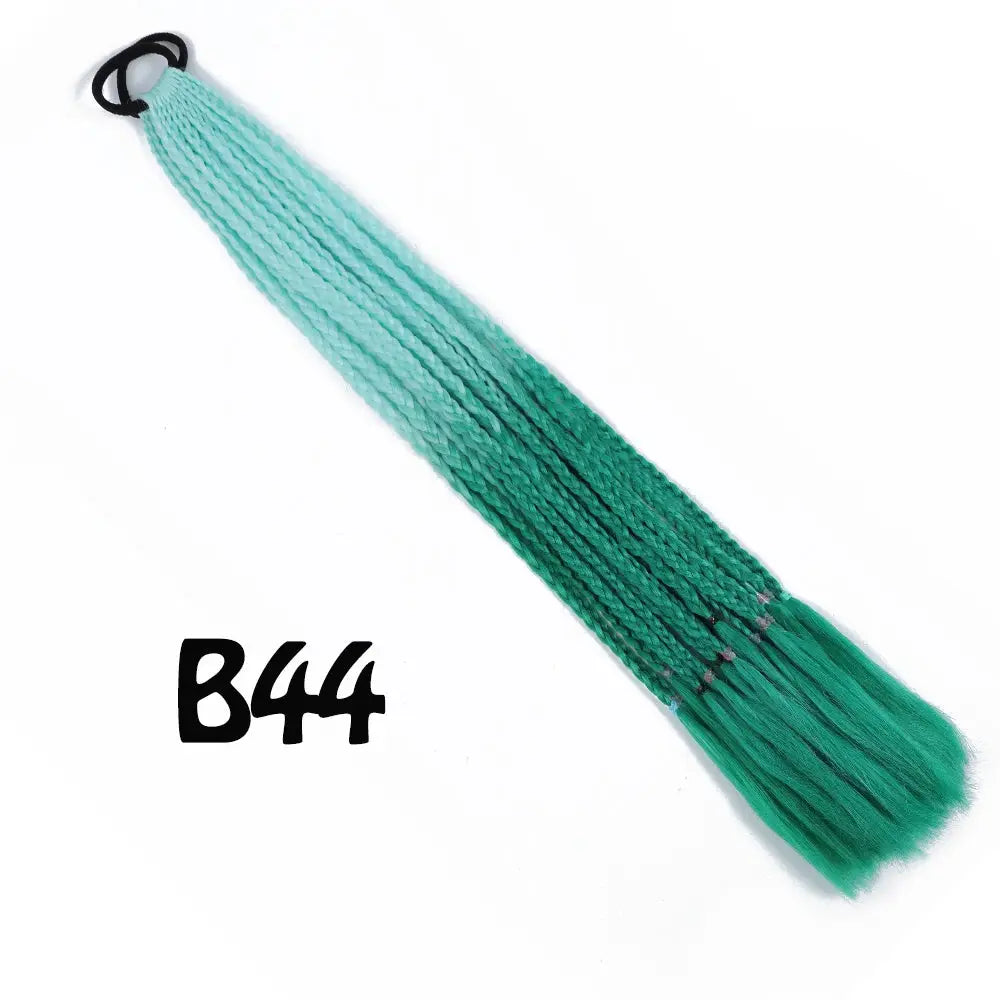 Braided ponytail extension in turquoise-to-emerald gradient with elastic band, 24 inches, Simples Market