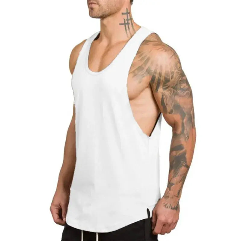 Cotton breathable sleeveless gym muscle tank top for men, white