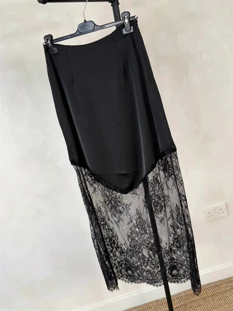 Trendix Patchwork Lace High Waist Hollow Out Maxi Skirt For Women Autumn Brown Boho Party Fashion