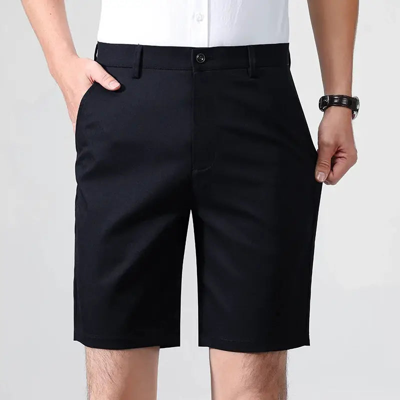 New Classic Fit Men's Stretch Bermuda Shorts by Simples Market in black, lightweight quick-dry fabric.