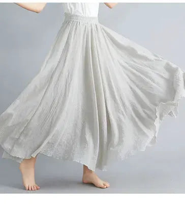 Dress by Simples Market, white cotton-linen Mori Girl style with elastic waist and flowing A-line skirt